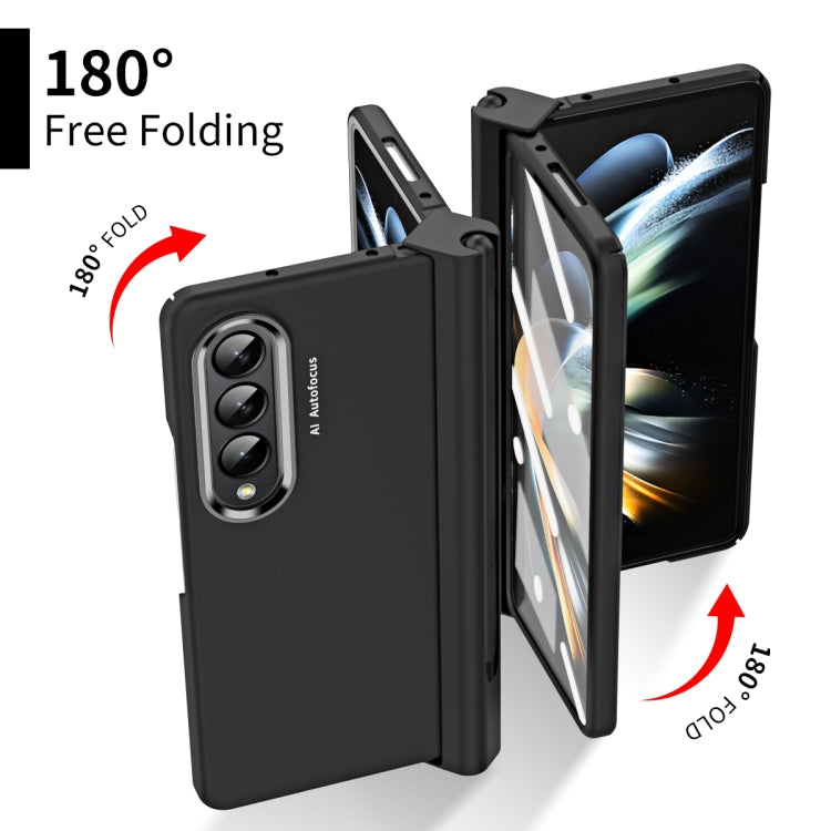 For Samsung Galaxy Z Fold4 Skin Feel Two-color Contact Lens Hinge Flip Phone Case with Pen Slot(Black) by buy2fix