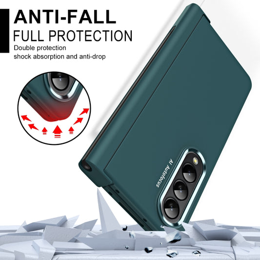 For Samsung Galaxy Z Fold4 Skin Feel Two-color Contact Lens Hinge Flip Phone Case with Pen Slot(Aoyama Dai) by buy2fix