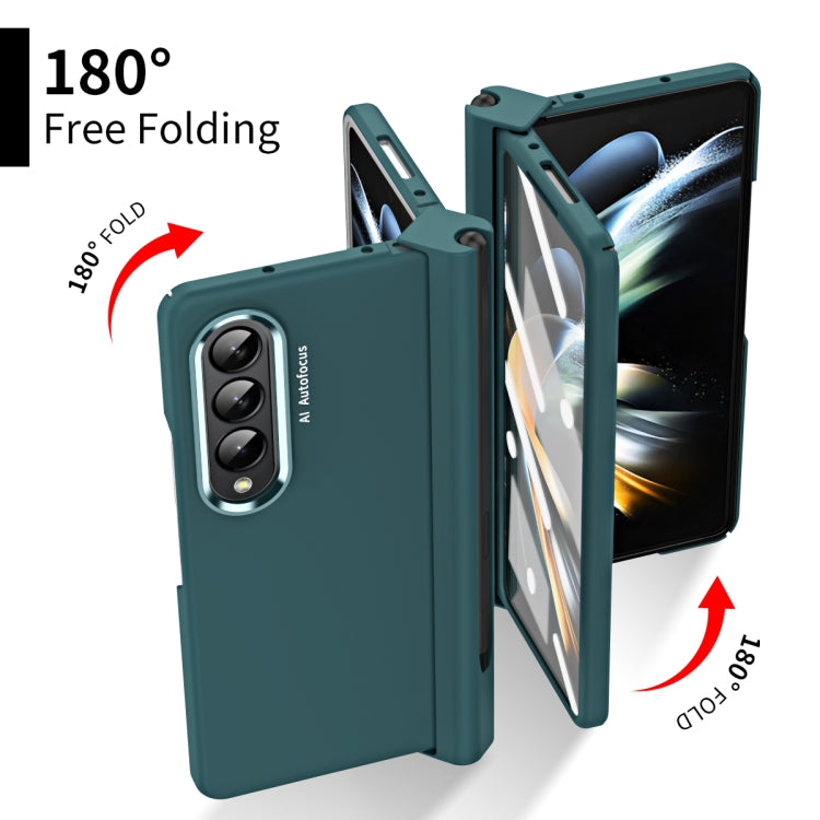For Samsung Galaxy Z Fold4 Skin Feel Two-color Contact Lens Hinge Flip Phone Case with Pen Slot(Aoyama Dai) by buy2fix