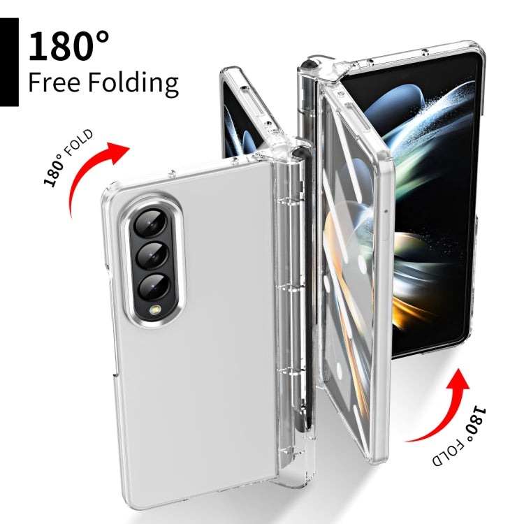 For Samsung Galaxy Z Fold4 Skin Feel Two-color Contact Lens Hinge Flip Phone Case with Pen Slot(Transparent) by buy2fix