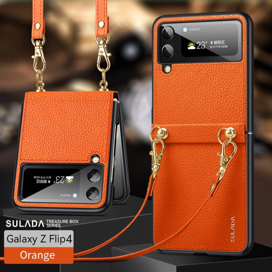 For Samsung Galaxy Z Flip4 SULADA Litchi Texture Leather + TPU Phone Case with Strap(Orange) by SULADA
