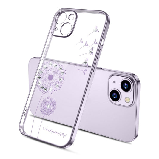 For iPhone 14 Electroplating Diamond Dandelion TPU Phone Case (Purple) - iPhone 14 Cases by buy2fix | Online Shopping UK | buy2fix
