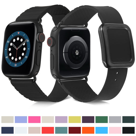 Black Square Buckle Silicone Watch Band For Apple Watch Series 9&8&7 41mm / SE 3&SE 2&6&SE&5&4 40mm / 3&2&1 38mm(Beige) by buy2fix