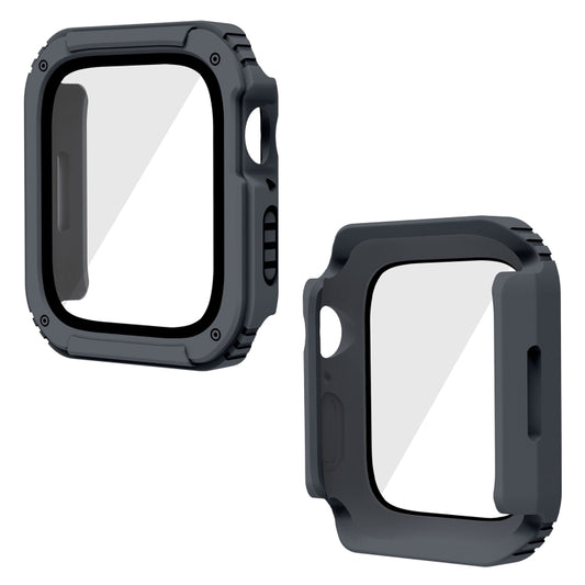 2 in 1 Screen Tempered Glass Film Protective Case For Apple Watch Series 9 / 8 / 7 45mm(Dark Grey) by buy2fix
