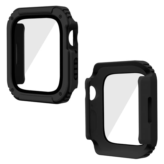 2 in 1 Screen Tempered Glass Film Protective Case For Apple Watch Series 9 / 8 / 7 41mm(Black) by buy2fix