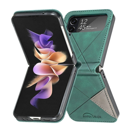 For Samsung Galaxy Z Flip4 Rhombus Texture Leather Phone Case(Green) by buy2fix