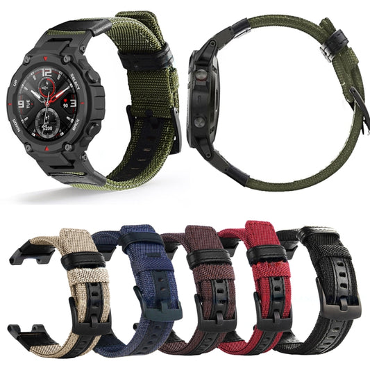 For Amazfit T-Rex / T-Rex Pro / Ares Leather Nylon Watch Band(Green) by buy2fix