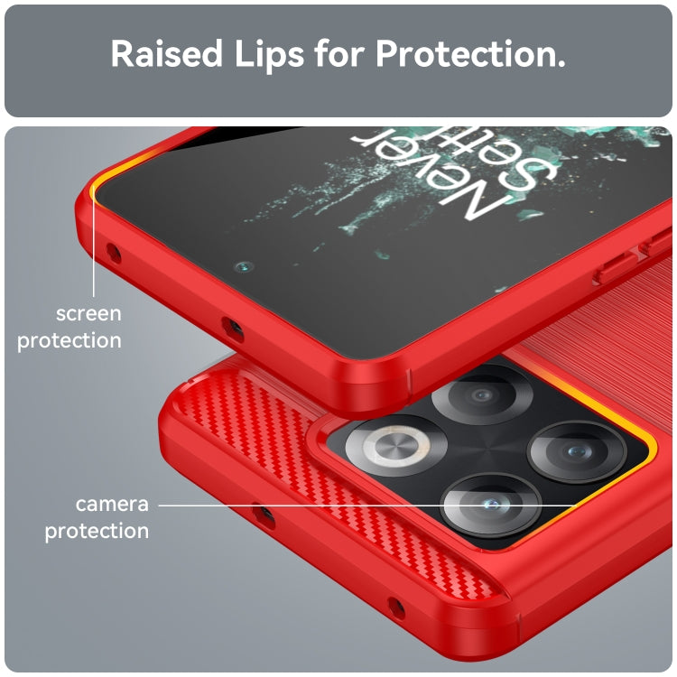 For OnePlus 10T Brushed Texture Carbon Fiber TPU Phone Case (Red) by buy2fix