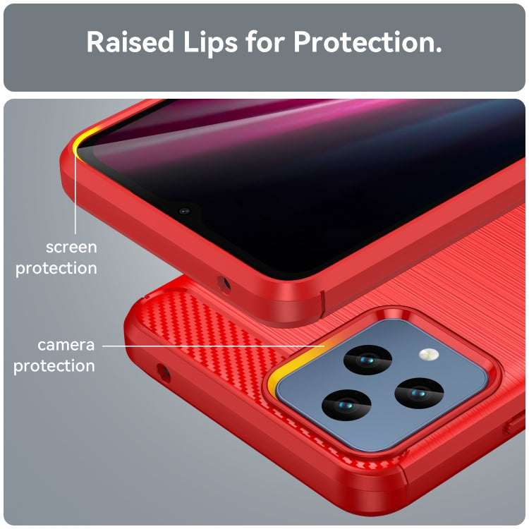 For T-Mobile REVVL 6 5G Brushed Texture Carbon Fiber TPU Phone Case (Red) by buy2fix