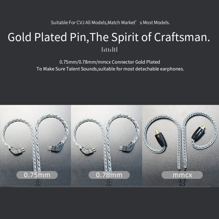 CVJ V2 1.25m Oxygen-free Copper Original 3.5mm Elbow Earphone Cable, Style:0.75mm with Mic(Black) by CVJ