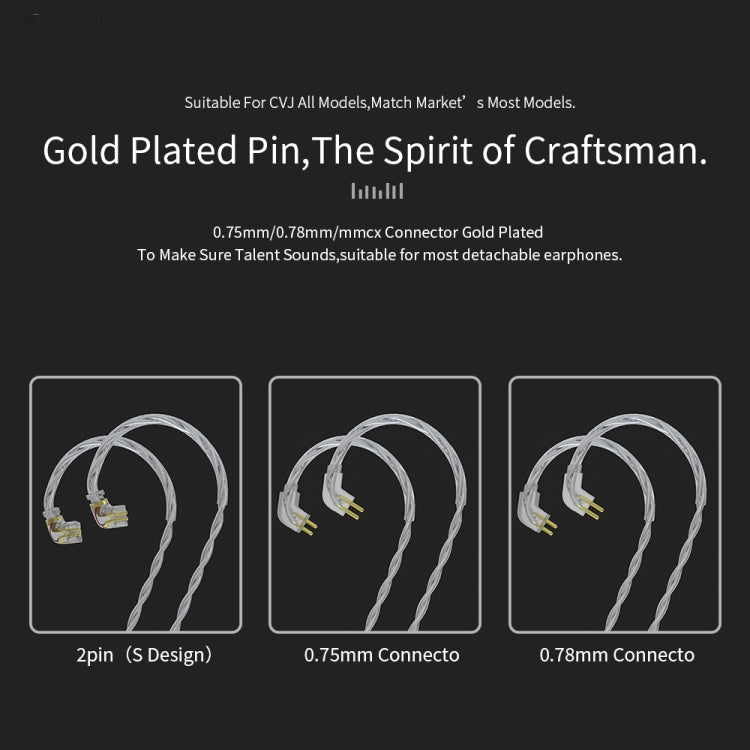 CVJ V7 1.25m 4-Cores Silver-plated 3.5mm Elbow Earphone Cable, Model:2 Pin No Mic(Silver) by CVJ