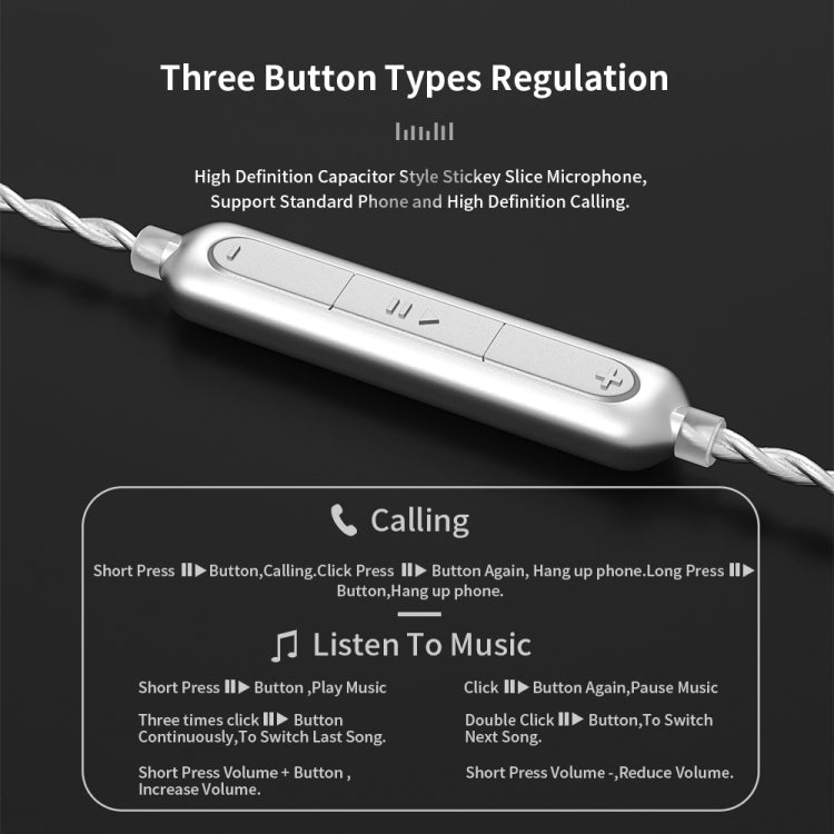 CVJ V7 1.25m 4-Cores Silver-plated 3.5mm Elbow Earphone Cable, Model:2 Pin with Mic(Silver) by CVJ