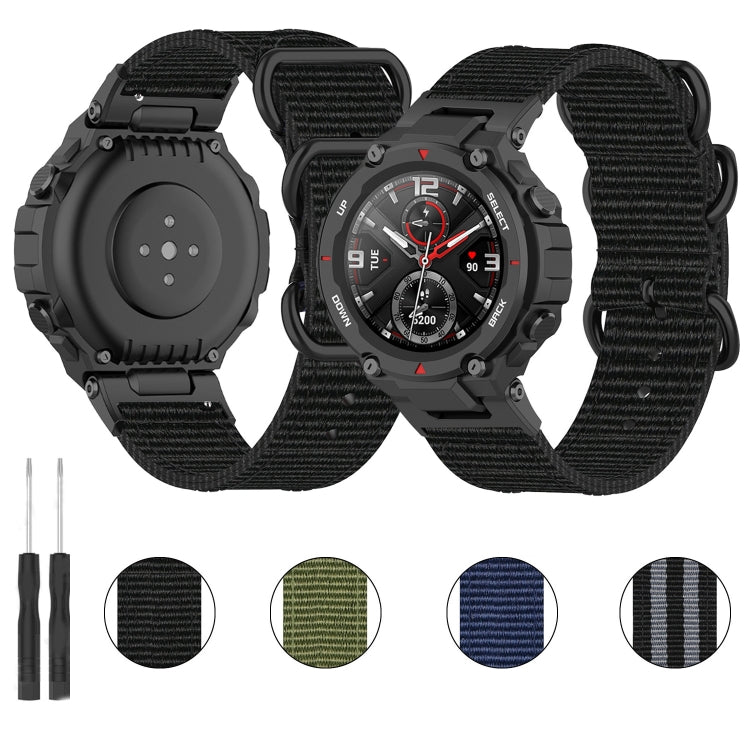For Amazfit T-Rex / T-Rex Pro / Ares Three-ring Black Buckle Nylon Watch Band(Black Grey) by buy2fix