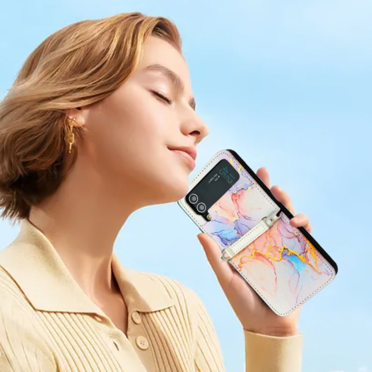 For Samsung Galaxy Z Flip4 Marble Pattern Leather Phone Case(Galaxy Marble White LS004) by buy2fix