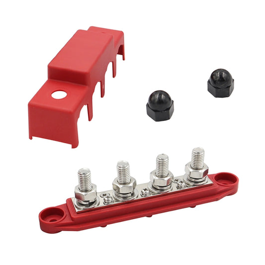 Red M8 Stud RV Ship High Current Power Distribution Terminal Block with Cover by buy2fix