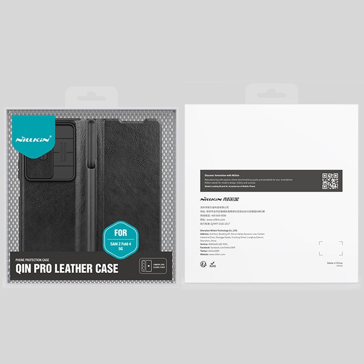 For Samsung Galaxy Z Fold4 5G NILLKIN QIN Series Pro Sliding Camera Cover Design Leather Phone Case(Cyan) by NILLKIN