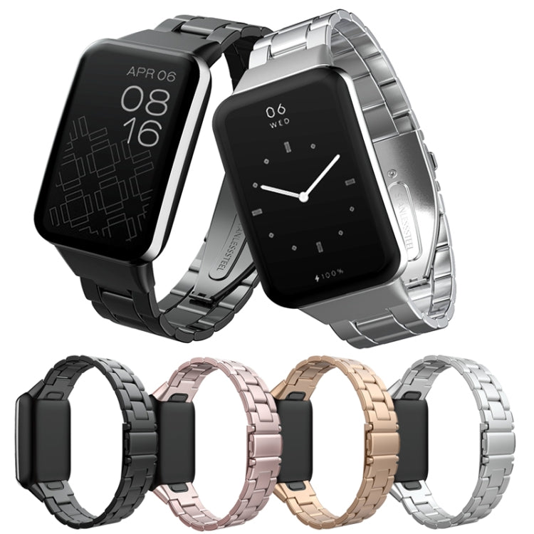 For Xiaomi Mi Band 7 Pro Three-bead Flat Buckle Stainless Steel Watch Band(Black) by buy2fix