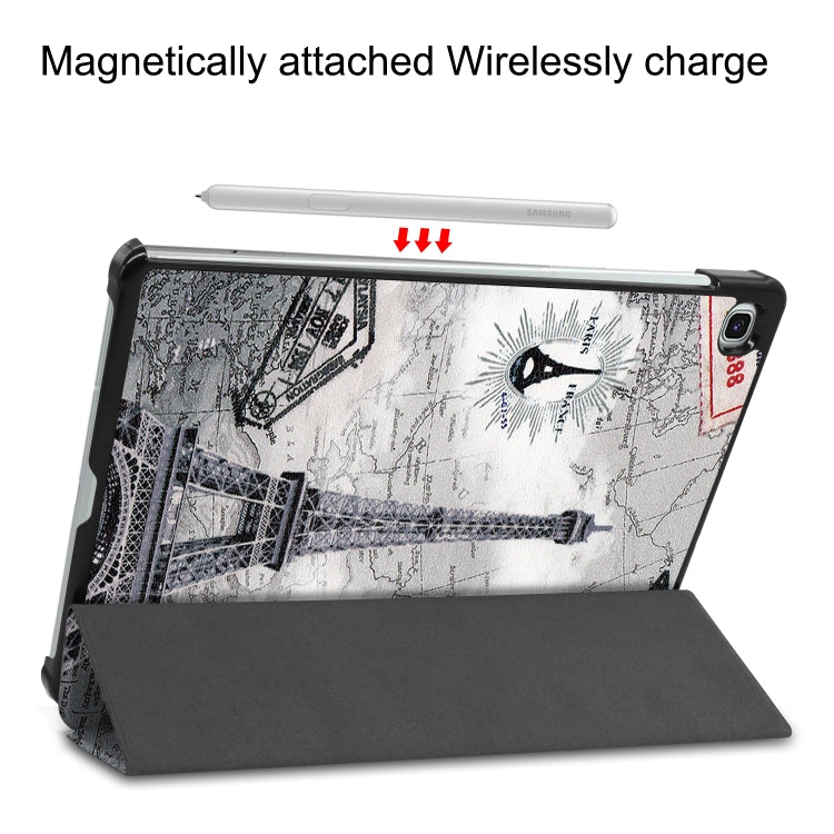 For Samsung Galaxy Tab S6 Lite P610 10.4 inch Colored Drawing Horizontal Flip Leather Case, with Three-folding Holder & Sleep / Wake-up Function(Eiffel Tower) by buy2fix
