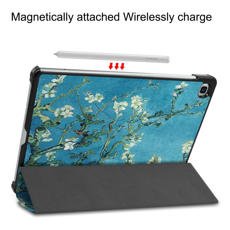For Samsung Galaxy Tab S6 Lite P610 10.4 inch Colored Drawing Horizontal Flip Leather Case, with Three-folding Holder & Sleep / Wake-up Function(Apricot Flower) by buy2fix