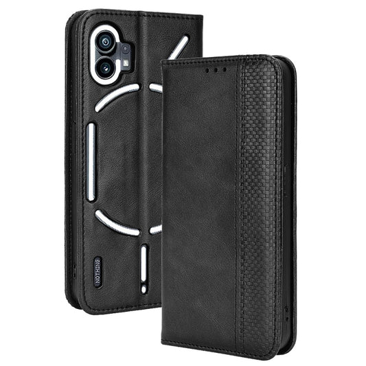For Nothing Phone 1 Magnetic Buckle Retro Texture Leather Phone Case(Black) by buy2fix
