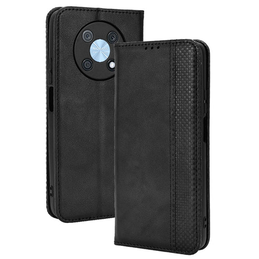 For Huawei nova Y90 Magnetic Buckle Retro Texture Leather Phone Case(Black) by buy2fix