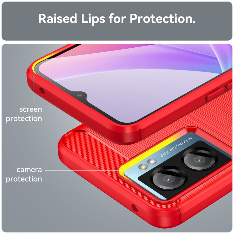For OPPO A57S Carbon Fiber Brushed Texture TPU Case(Red) by buy2fix