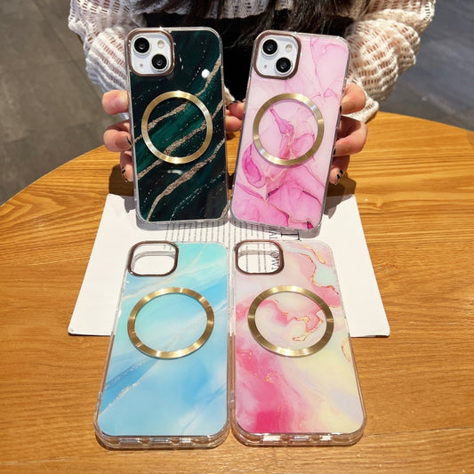 For iPhone 12 Pro Max Gilt Marble Magsafe Phone Case(Pink) by buy2fix