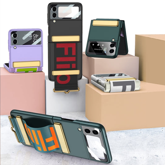 For Samsung Galaxy Z Flip4 GKK Ultra-thin Full Coverage Phone Flip Case with Wristband(Green) by GKK