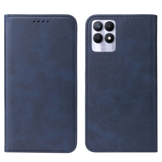 For Realme 8i Magnetic Closure Leather Phone Case(Blue) by buy2fix