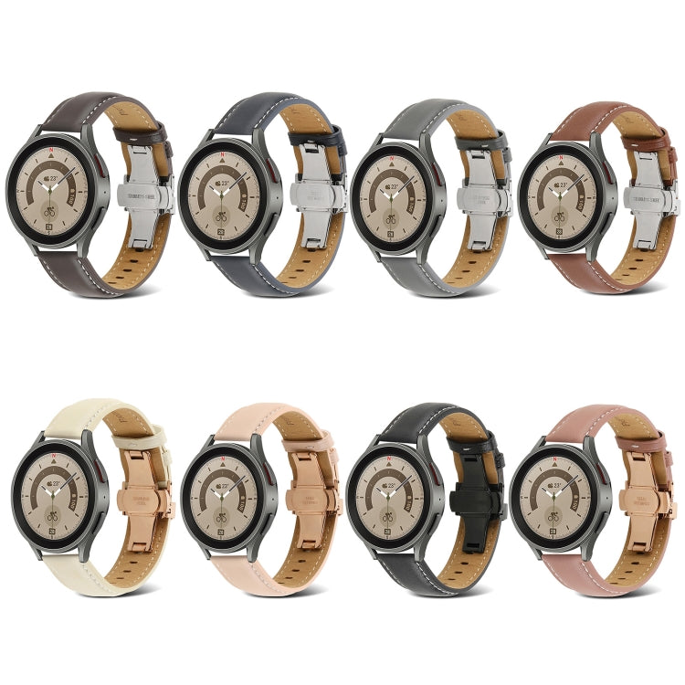 For Samsung Galaxy Watch5 40mm / 44mm Butterfly Buckle Genuine Leather Watch Band(Coffee) by buy2fix