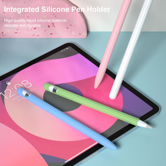 3 in 1 Striped Liquid Silicone Stylus Case with Two Tip Caps For Apple Pencil 2(Matcha Green) by buy2fix