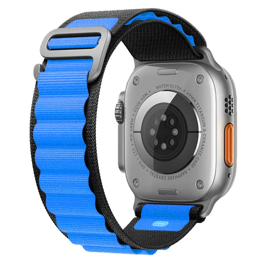 Nylon Watch Band For Apple Watch Series 8&7 45mm / SE 2&6&SE&5&4 44mm / 3&2&1 42mm (Black Blue) by buy2fix