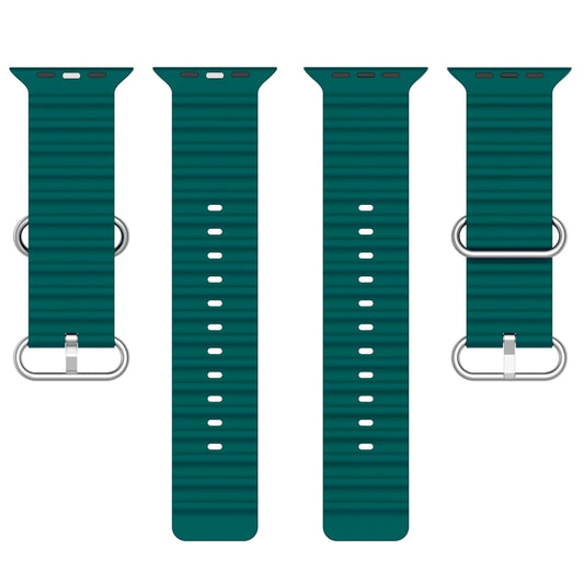 Ocean Silicone Watch Band For Apple Watch Ultra 49mm / Series 8&7 45mm / SE 2&6&SE&5&4 44mm (Dark Green) by buy2fix