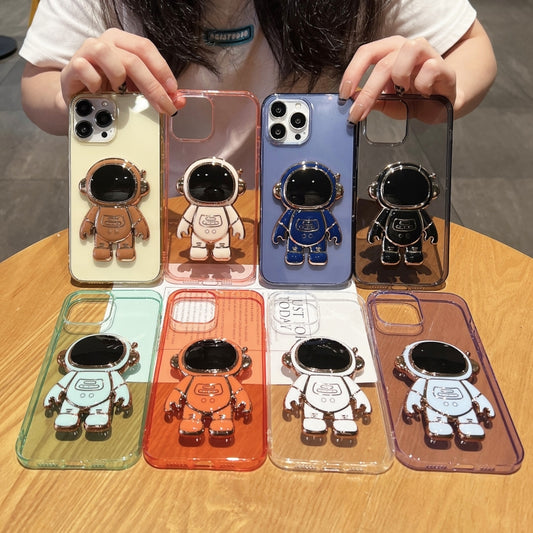 For iPhone 14 Pro Max Plating Astronaut Holder TPU Phone Case (Purple) by buy2fix