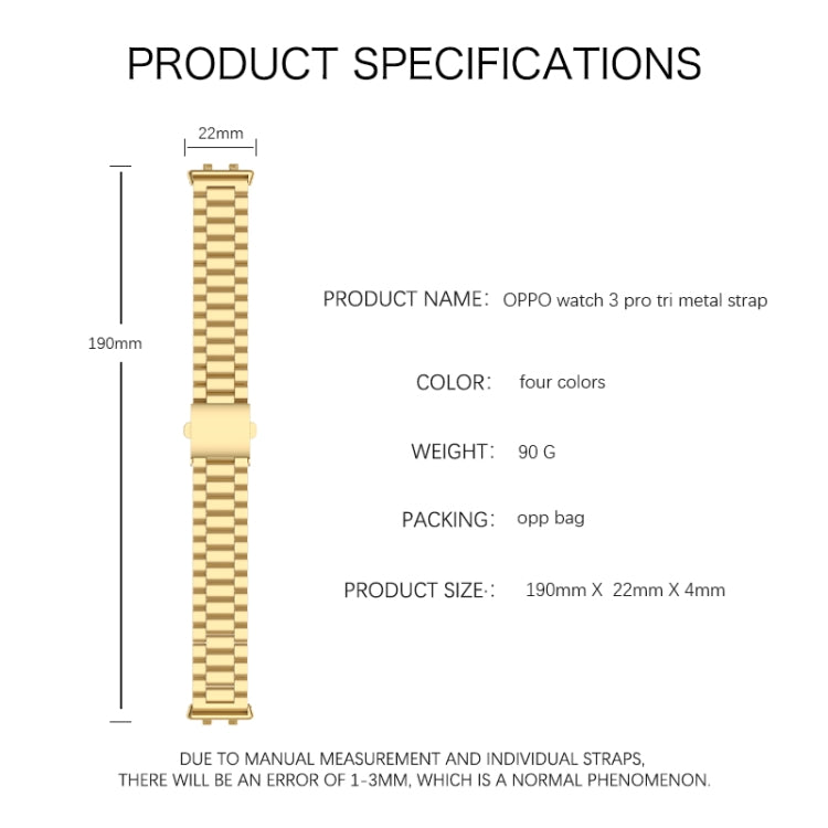 For OPPO Watch 3 Pro Three-bead Flat Buckle Stainless Steel Watch Band(Silver) by buy2fix