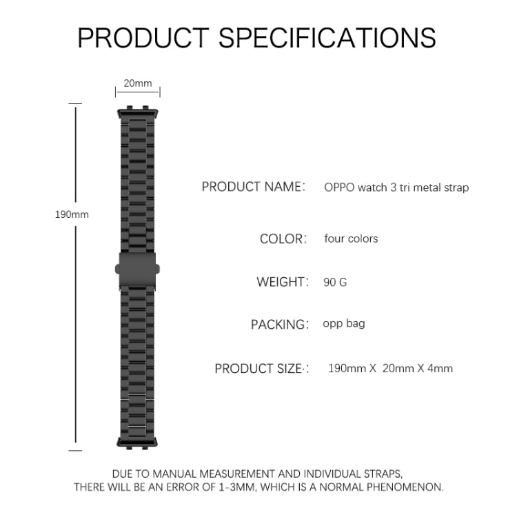 For OPPO Watch 3 Three-bead Flat Buckle Stainless Steel Watch Band(Silver) by buy2fix