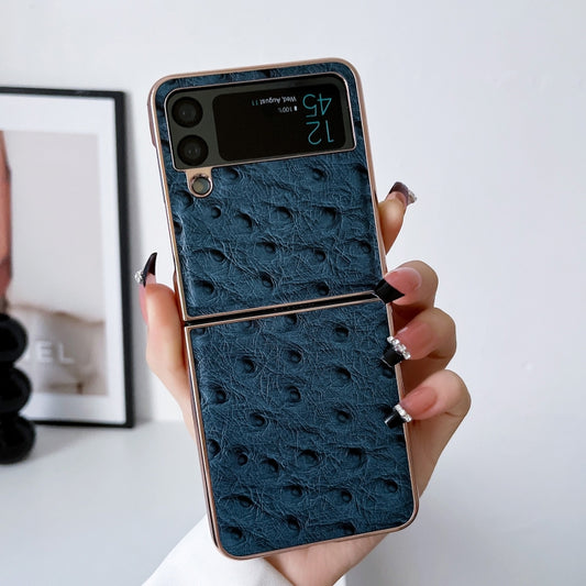 For Samsung Galaxy Z Flip3 5G Genuine Leather Ostrich Texture Nano Electroplating Phone Case(Blue) by buy2fix
