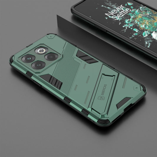 For OnePlus 10T 5G Punk Armor PC + TPU Phone Case with Holder(Green) by buy2fix
