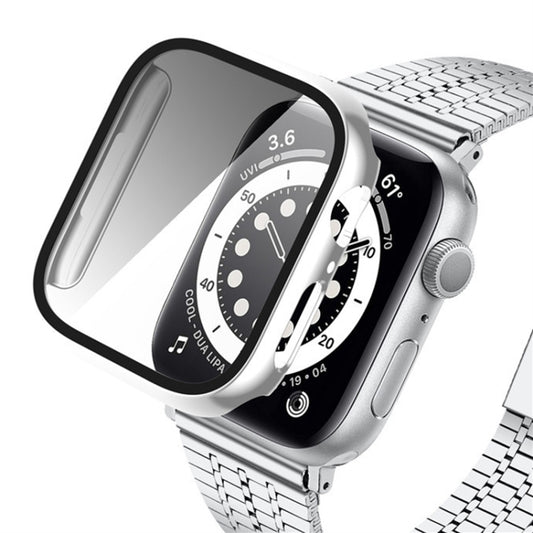 Tempered Glass Film Plating PC Watch Case For Apple Watch Series 9 / 8 & 7 41mm(Silver) by buy2fix