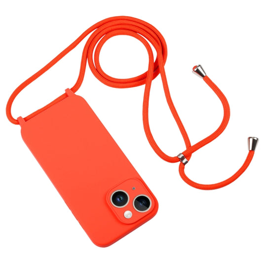 For iPhone 14 Plus Crossbody Lanyard Liquid Silicone Case(Orange) by buy2fix