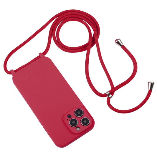 For iPhone 14 Pro Max Crossbody Lanyard Liquid Silicone Case(Rose Red) by buy2fix