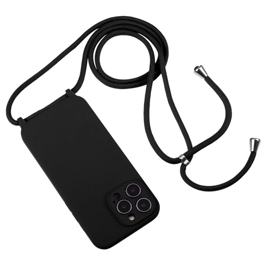 For iPhone 14 Pro Max Crossbody Lanyard Liquid Silicone Case(Black) by buy2fix
