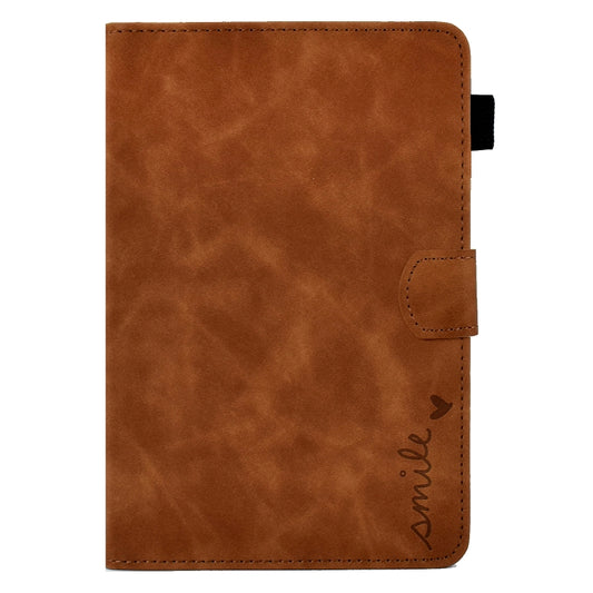 For iPad mini 5/4/3/2/1 Embossed Smile Flip Tablet Leather Smart Case(Brown) by buy2fix
