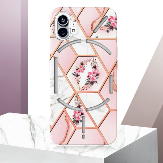 For Nothing Phone 1 Electroplating Marble Flower Pattern TPU Phone Case(Pink Flower) by buy2fix