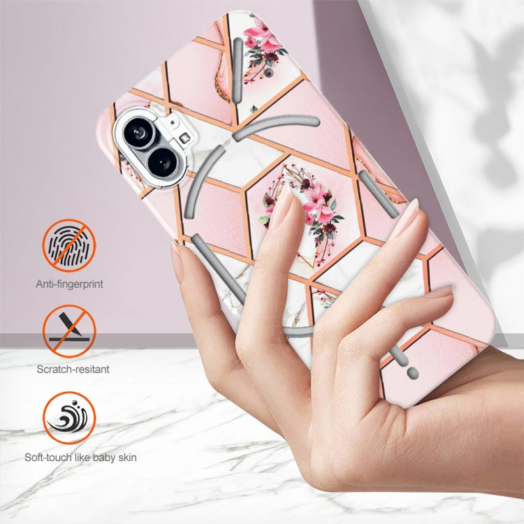 For Nothing Phone 1 Electroplating Marble Flower Pattern TPU Phone Case(Pink Flower) by buy2fix