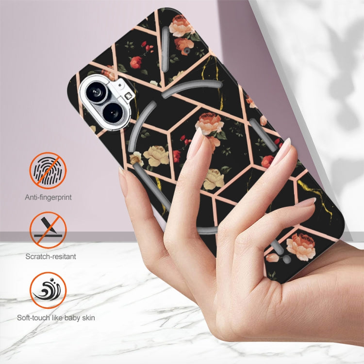 For Nothing Phone 1 Electroplating Marble Flower Pattern TPU Phone Case(Black Flower) by buy2fix