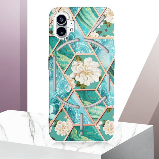 For Nothing Phone 1 Electroplating Marble Flower Pattern TPU Phone Case(Blue Flower) by buy2fix