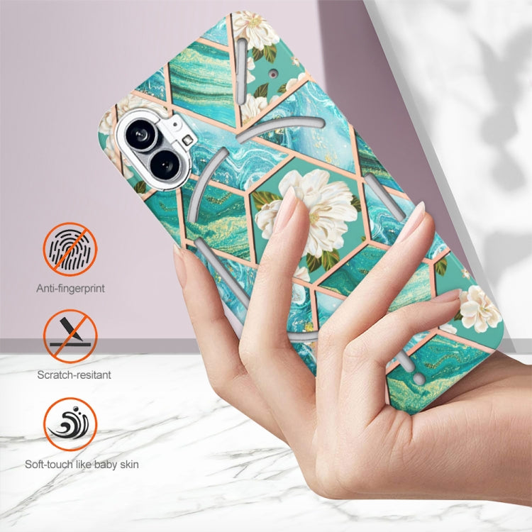 For Nothing Phone 1 Electroplating Marble Flower Pattern TPU Phone Case(Blue Flower) by buy2fix