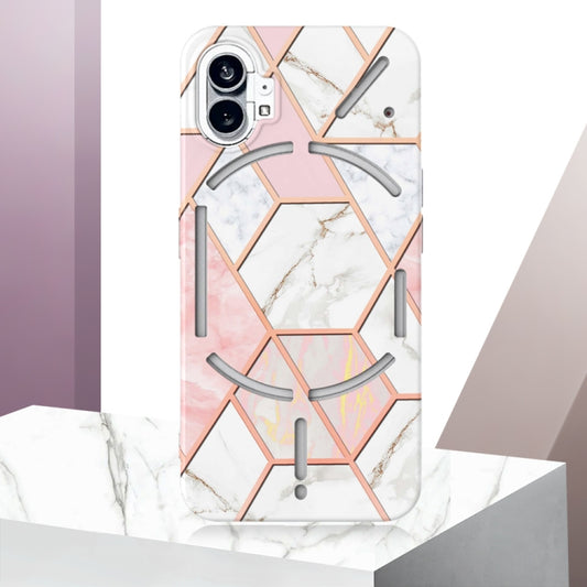 For Nothing Phone 1 Electroplating IMD Splicing Marble TPU Phone Case(Pink White) by buy2fix