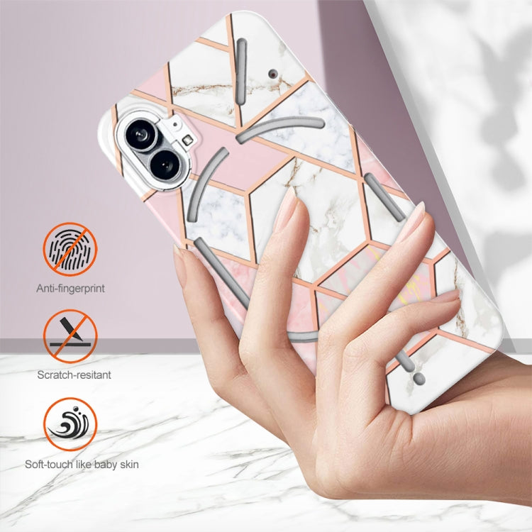 For Nothing Phone 1 Electroplating IMD Splicing Marble TPU Phone Case(Pink White) by buy2fix